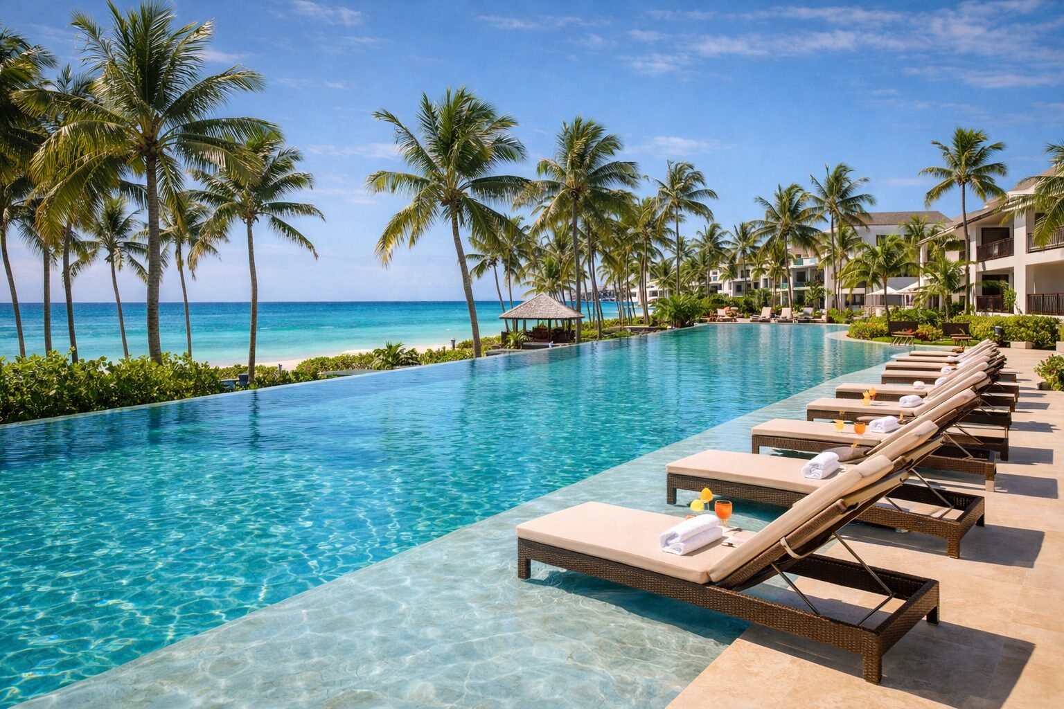 инфинити-бассейн отеля Bahia Principe Luxury Ambar в Пунта-Кане с видом на Карибское море