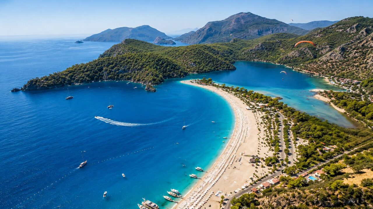 Панорамный вид на Голубую лагуну и побережье Олюдениза рядом с Club Belcekiz Beach