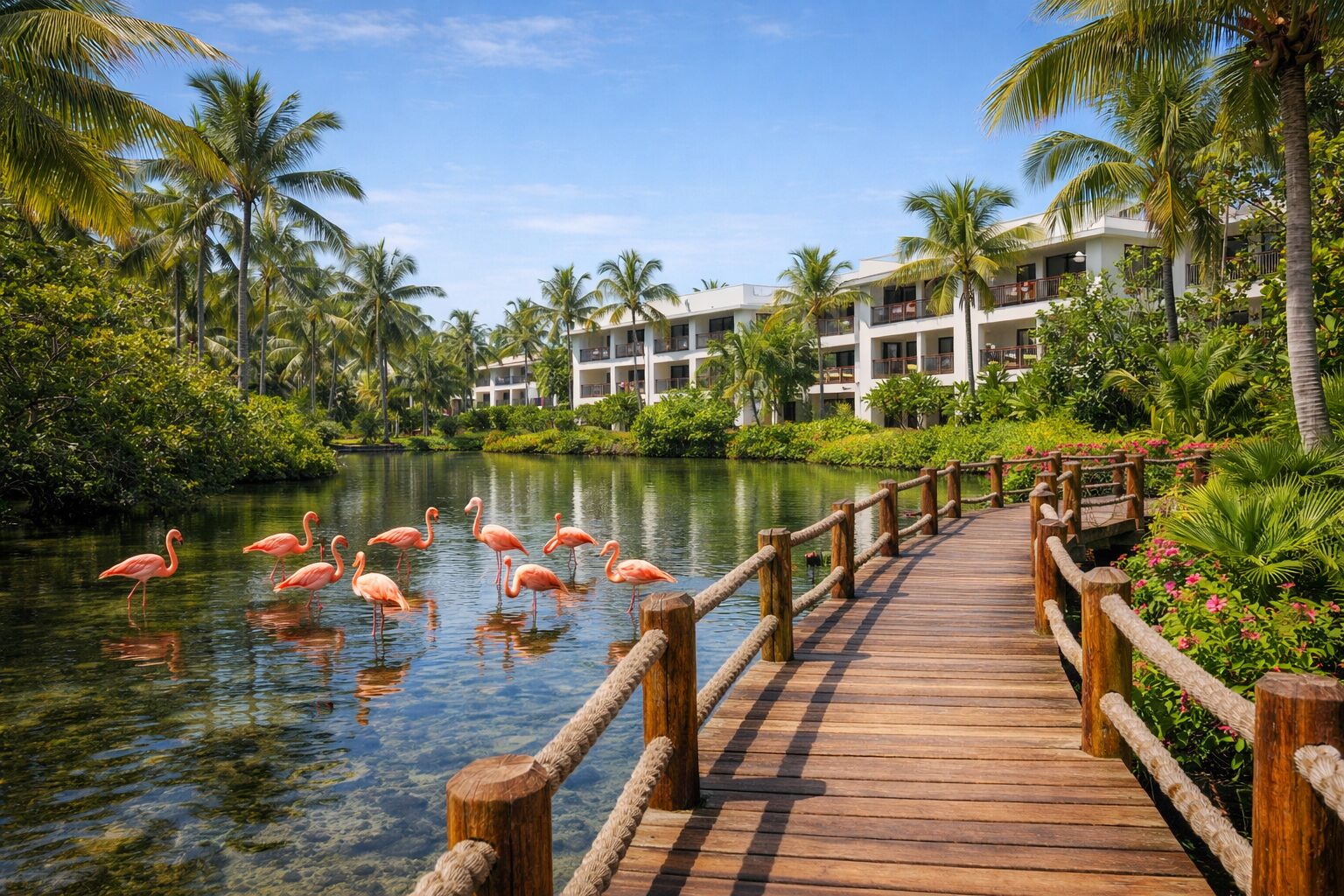 лагуна с фламинго на территории курорта Grand Bavaro Princess в Пунта-Кане