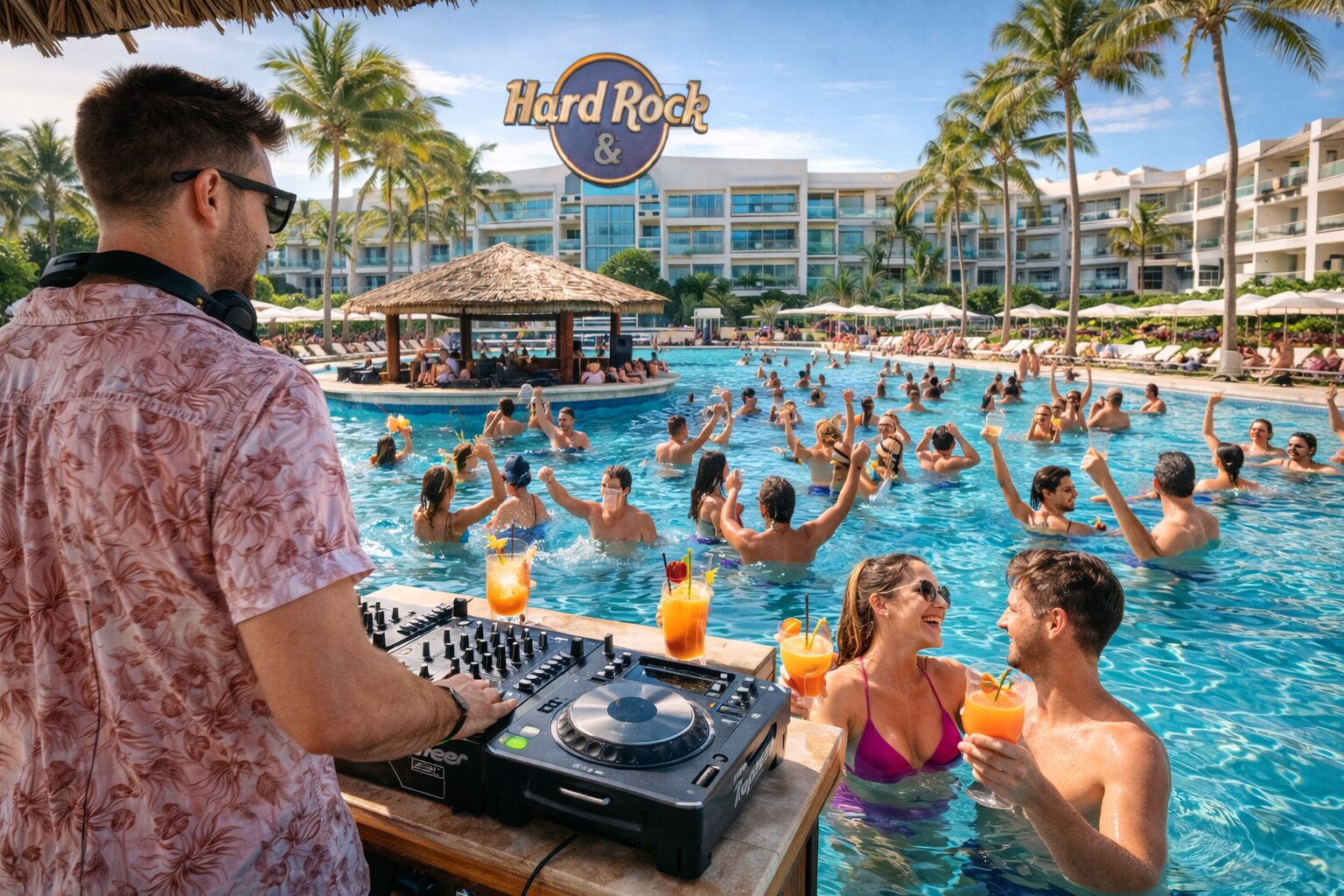 pool party у бассейна в Hard Rock Hotel & Casino Punta Cana в Доминикане