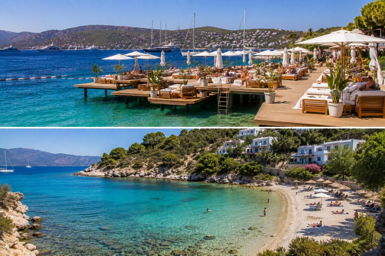Сравнение пляжей Бодрума: современный beach club на понтонах и тихая живописная бухта