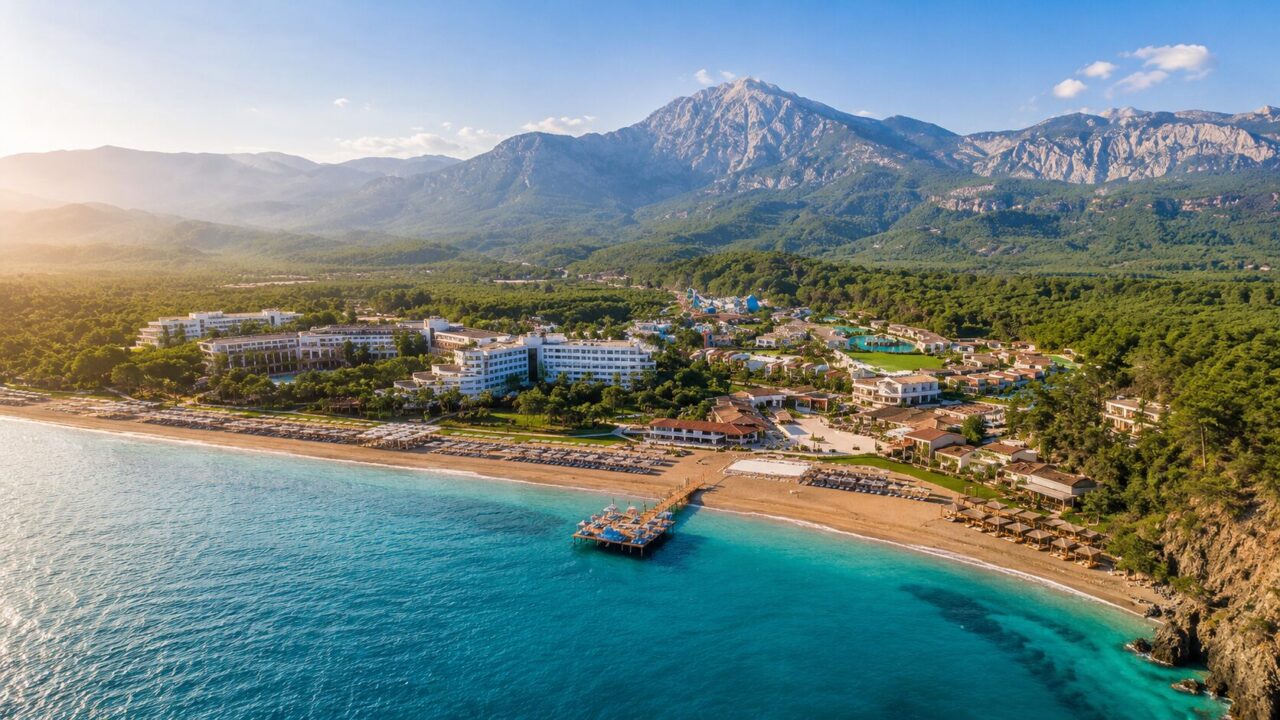Панорамний вид на Rixos Premium Tekirova на узбережжі Текірови біля гір Тавр