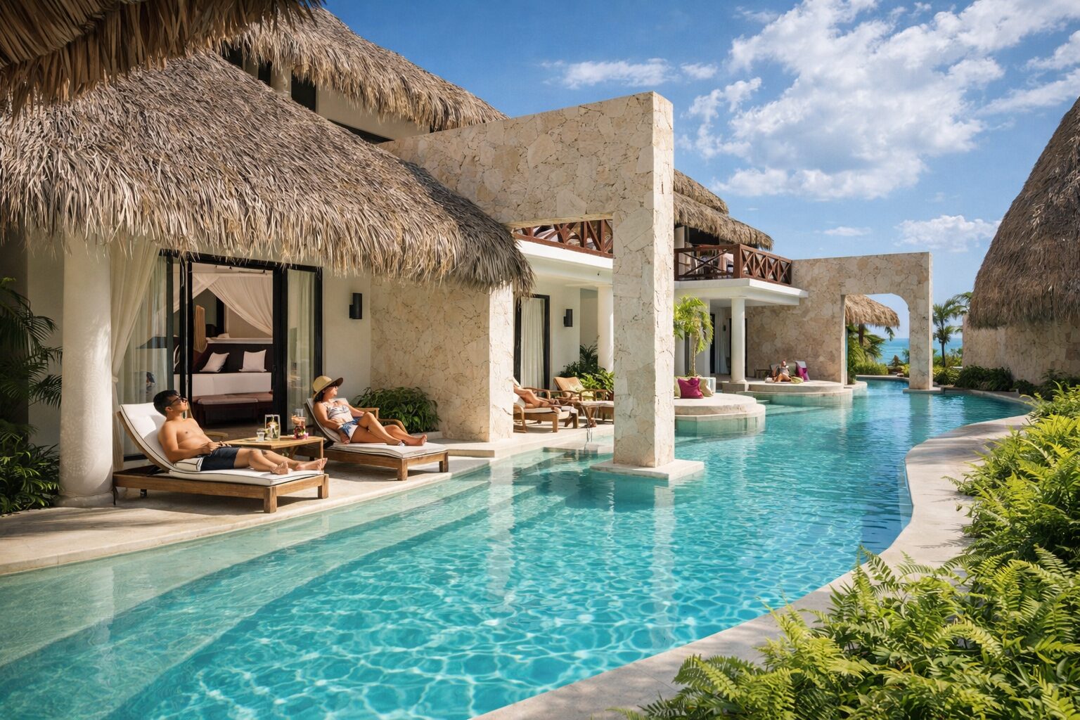 swim-out номер отеля Secrets Cap Cana с приватной террасой и бассейном в Пунта-Кане
